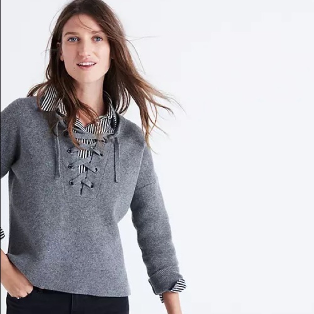 MADEWELL M Lace-Up Pullover Sweater